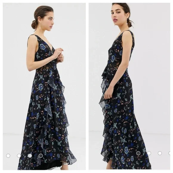Little Mistress | Dresses | Little Mistress Floral Lace Plunge Front Maxi  Dress In Black Multi Sz 8 | Poshmark